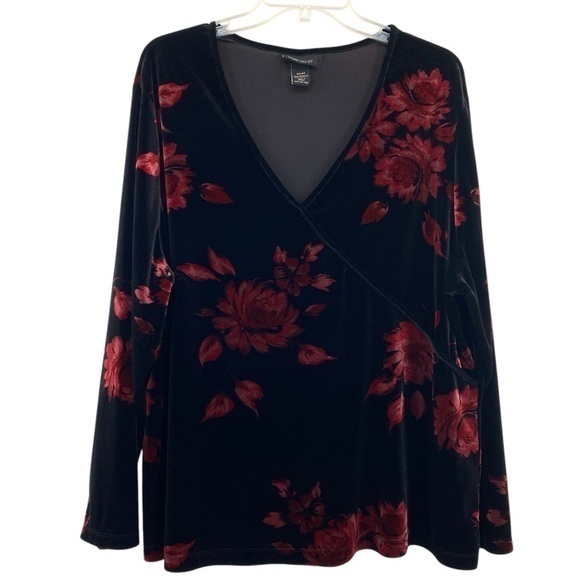 Lane Bryant Tops - Lane Bryant Black Velvet Red Floral Y2K Babydoll Top Whimsigoth
